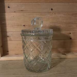 Vintage Crystal Clear Glass Biscuit Barrel Jar with Lid